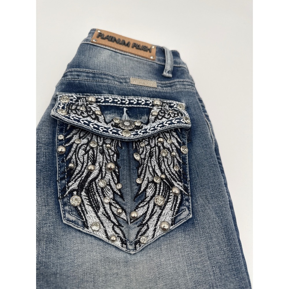 Platinum Plush Los Angeles Angel Wing Rhinestone Bootcut Jeans Y2K Style 4049 1